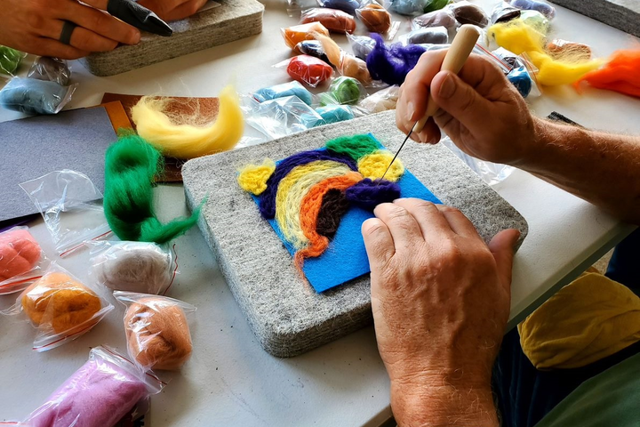 Veteran works on art therapy project.